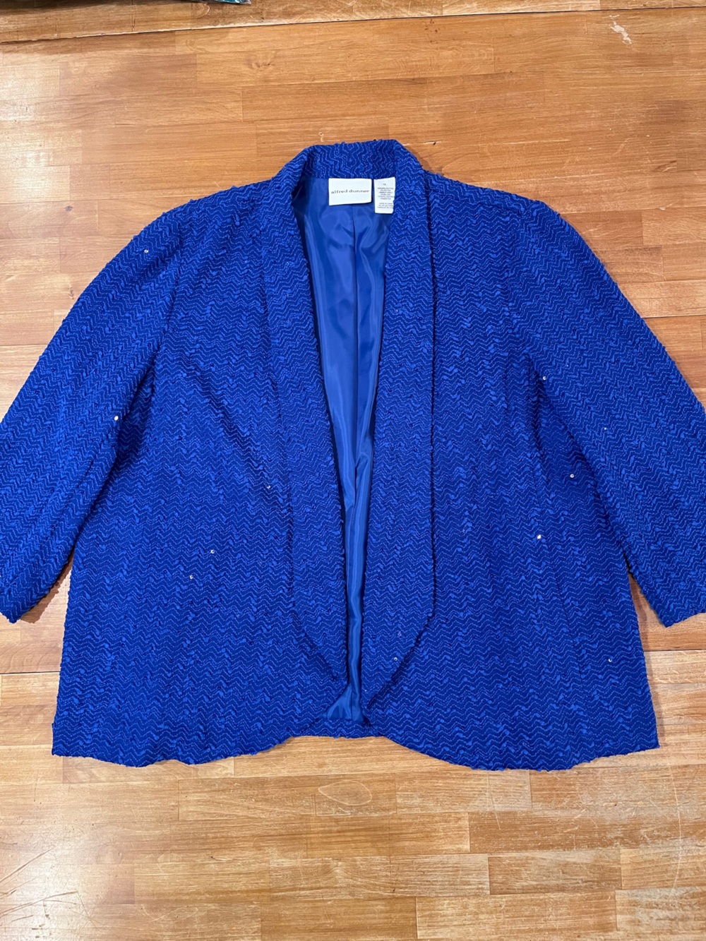 ALFRED DUNNER Women's Blue Open Front Sequin Blazer